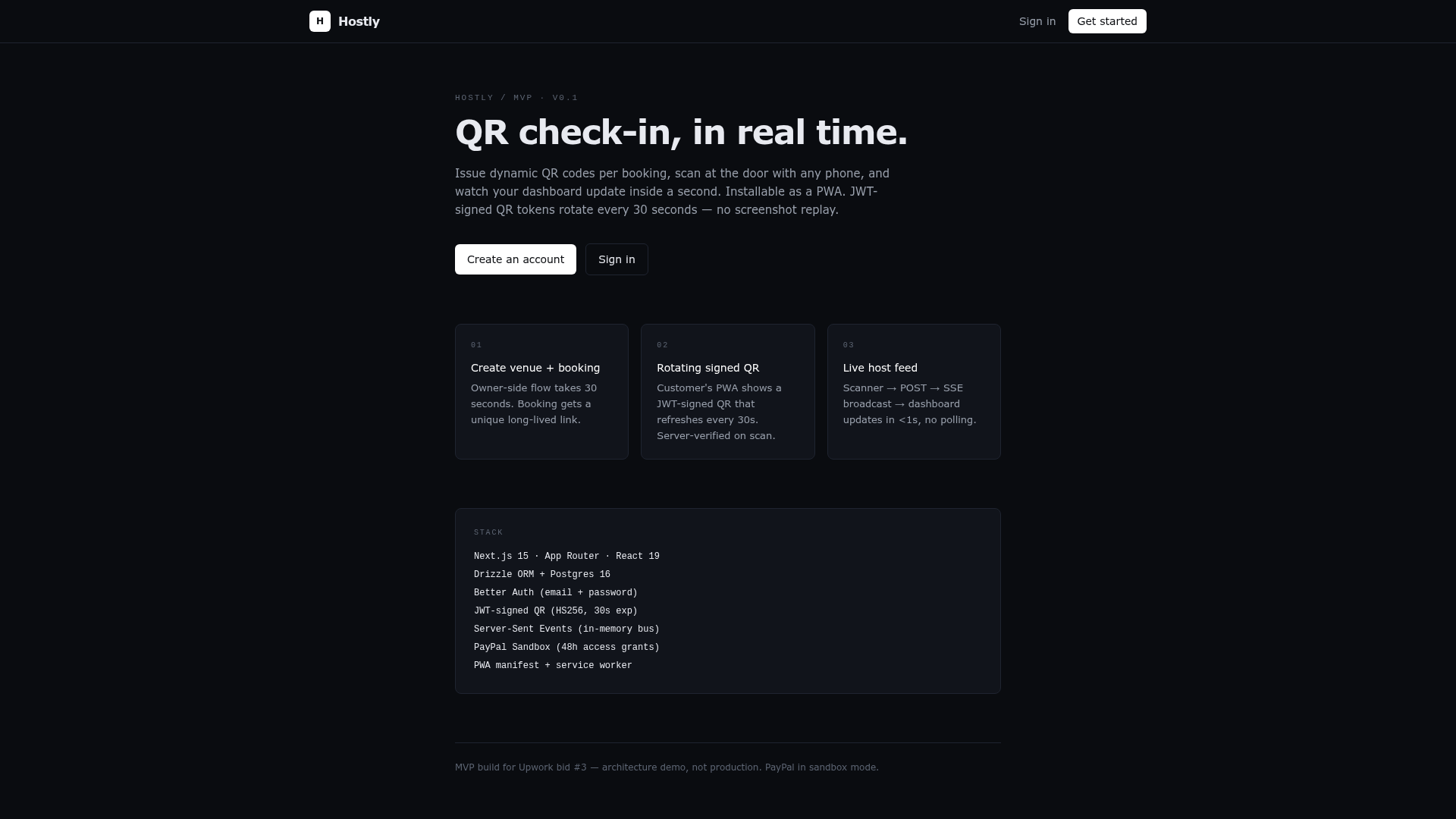 Hostly — QR check-in PWA