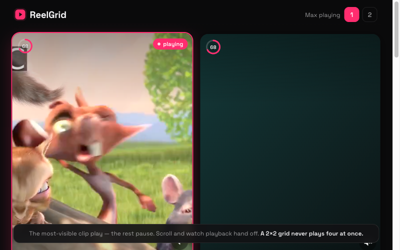 ReelGrid — visibility-aware short-form video feed